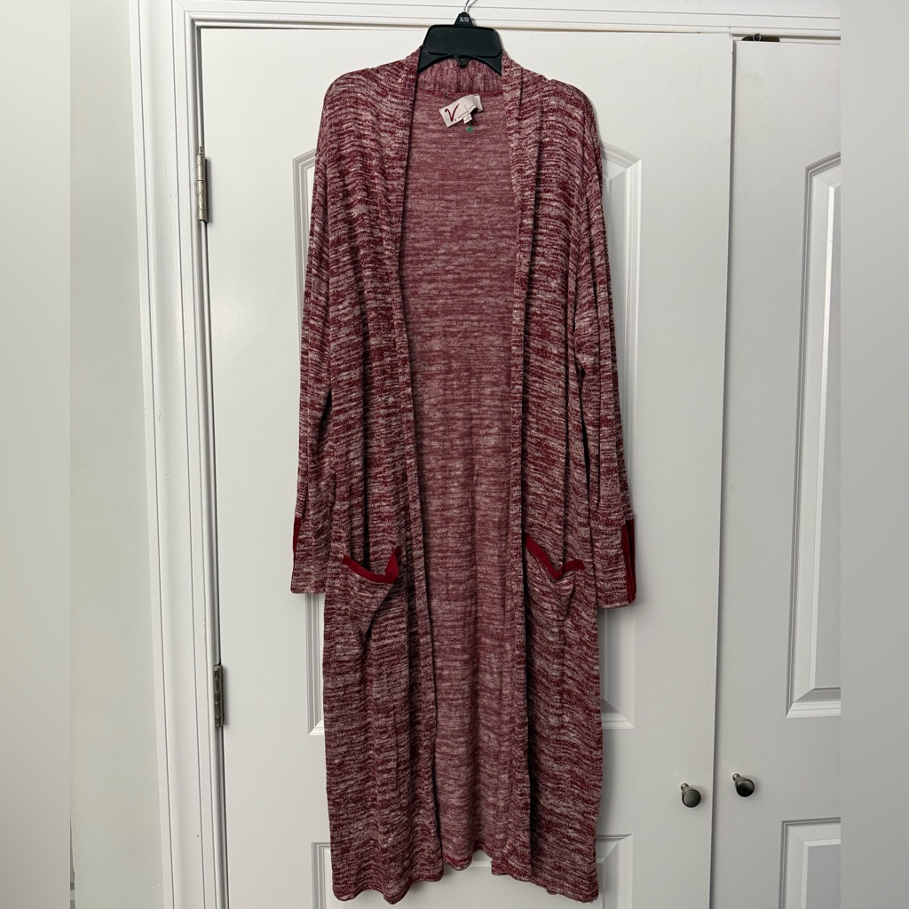 Vanessa Williams Cardigan Heathered Red Color Light Weight With Pockets Euc